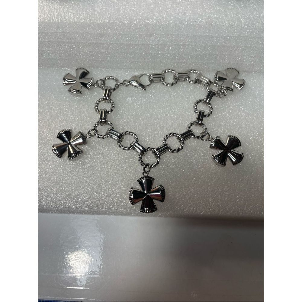 Stainless Steel Maltese Cross Charm Bracelet 8” Long